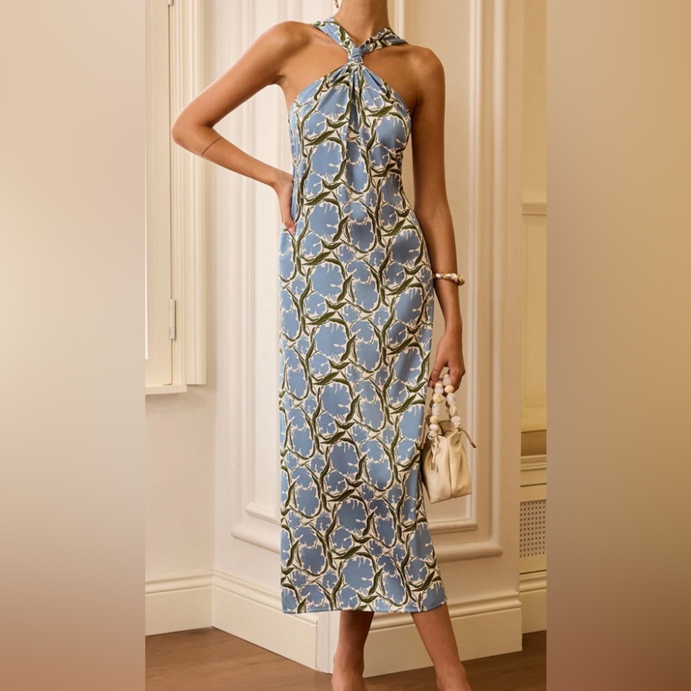 Commense Blue and Green Floral Maxi Dress